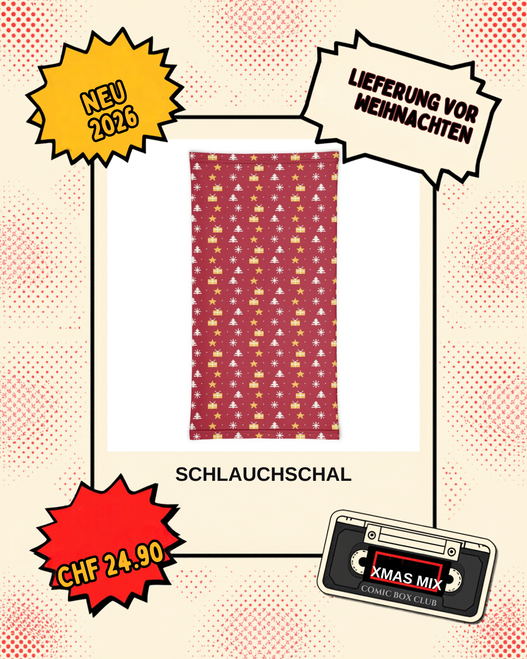 Comic-Produktbild: Schlauchschal Pixel-Weihnacht, CHF 24.90