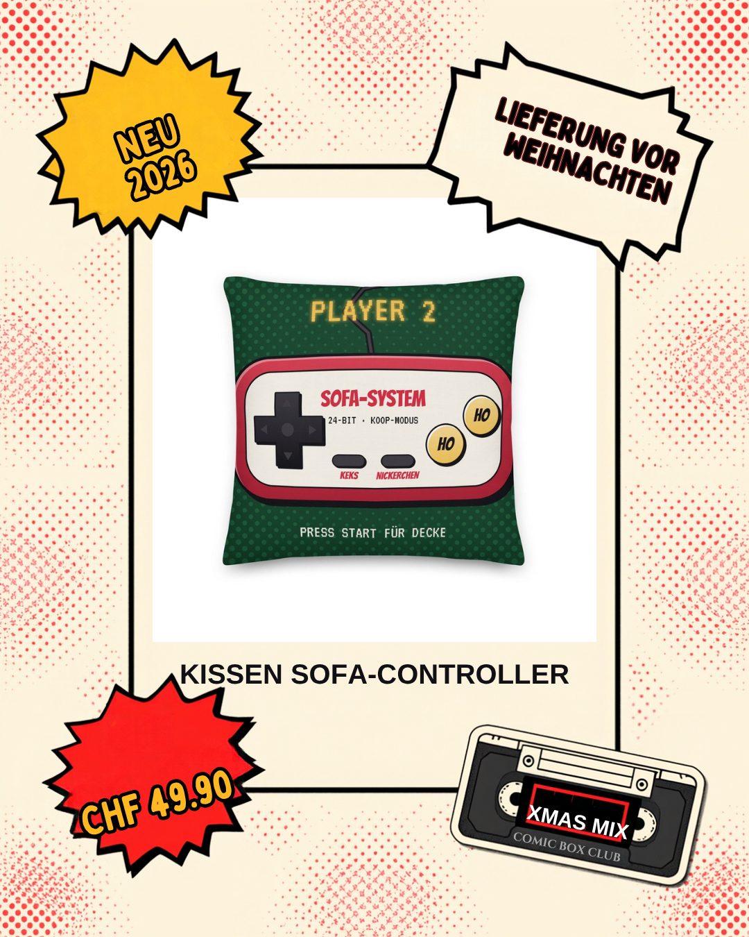 Comic-Produktbild: Kissen Sofa-Controller, CHF 49.90