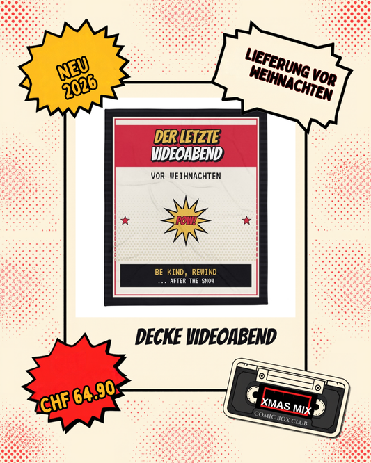 Decke Der letzte Videoabend im Comic-Rahmen mit Badges Neu 2026, Lieferung vor Weihnachten und Preis CHF 64.90
