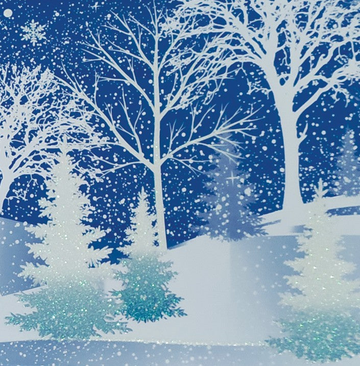 Weisse Fensterfolie mit Winterlandschaft und Glitter (Produktfoto 2)