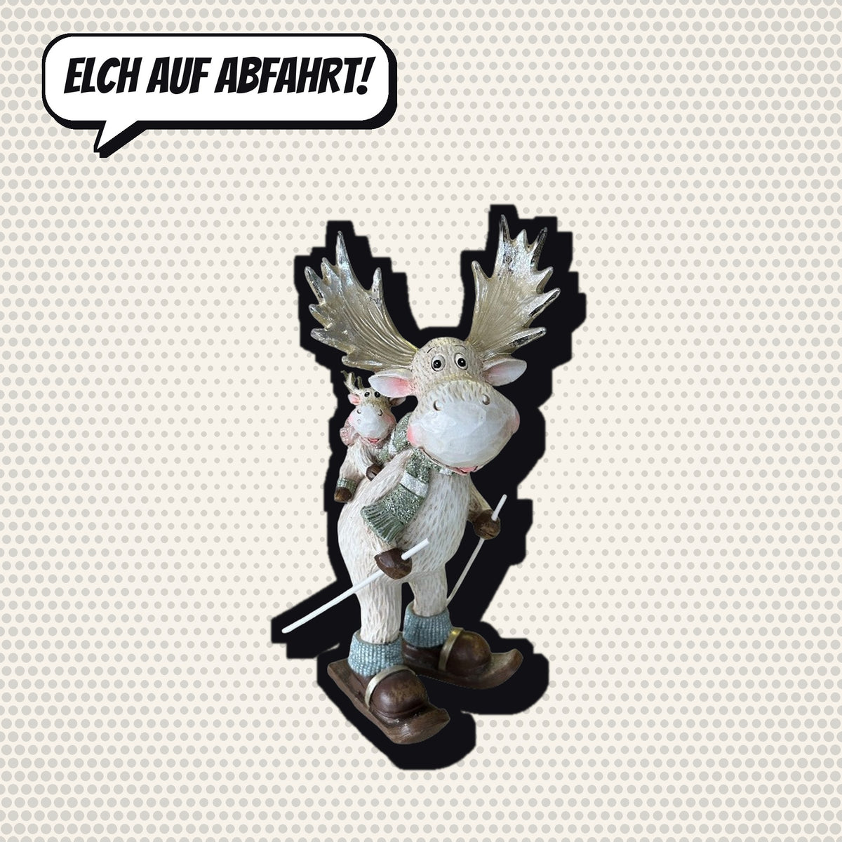 Comic-Produktbild: Deko-Figur Elch auf Ski, 28 cm, CHF 29.90