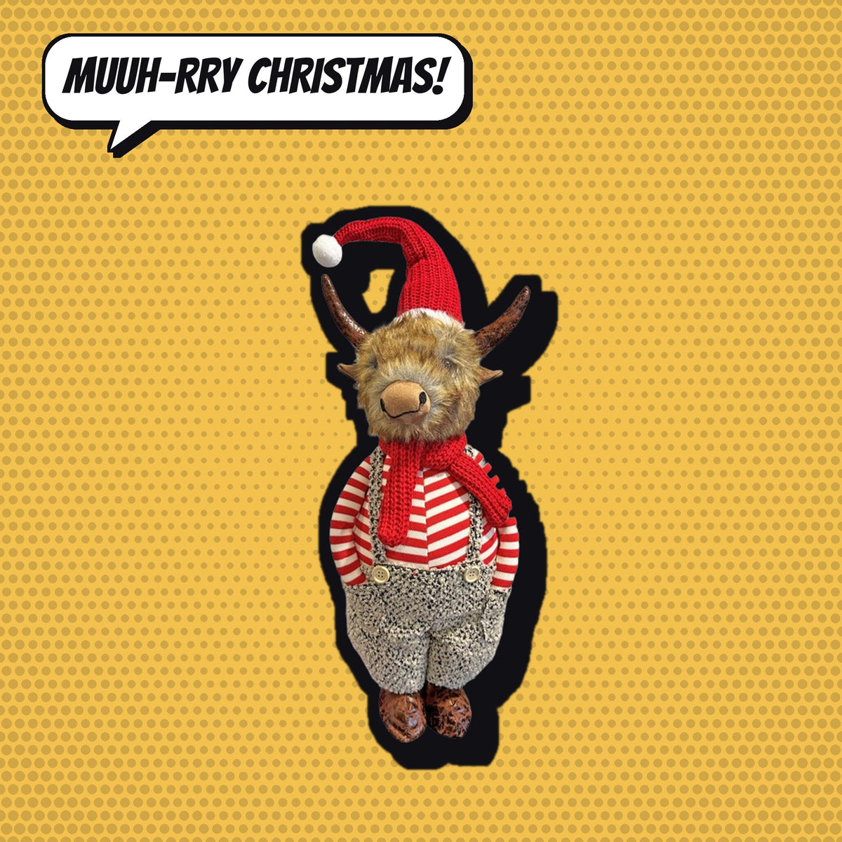 Comic-Produktbild: Deko-Figur Hochlandrind mit Santa-Mütze, 72 cm, CHF 49.90