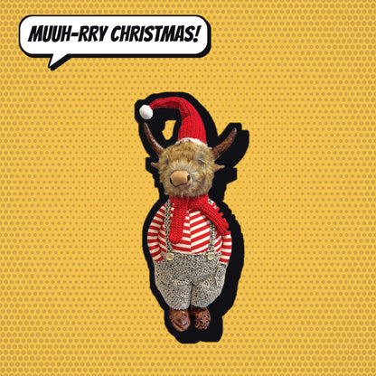 Comic-Produktbild: Deko-Figur Hochlandrind mit Santa-Mütze, 72 cm, CHF 49.90