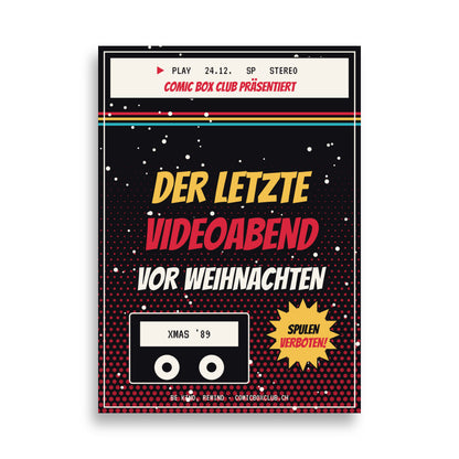 Poster Der letzte Videoabend, 50 x 70 cm: VHS-Hülle mit Kassette und Stempel Spulen verboten