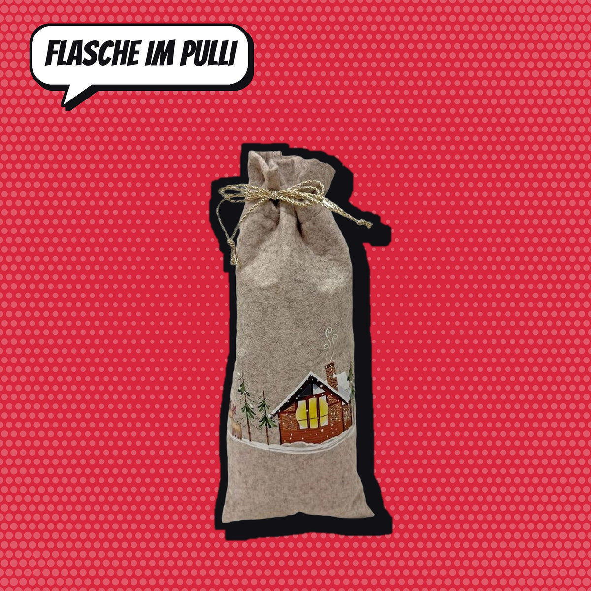 Comic-Produktbild: Flaschenbeutel aus Filz mit Weihnachtsmotiv, CHF 9.90