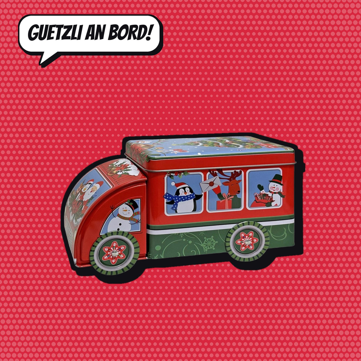 Comic-Produktbild: Guetzlidose Weihnachtsauto aus Blech, CHF 19.90
