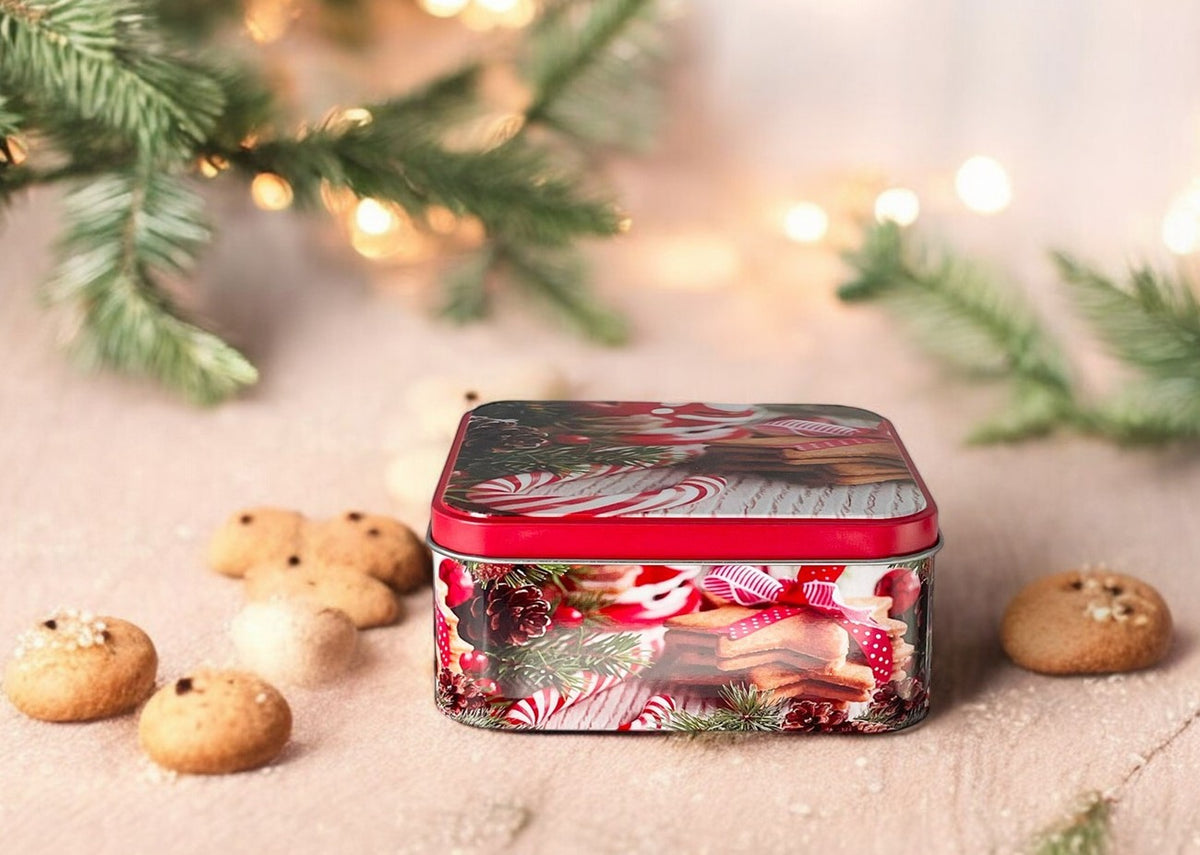 Drei viereckige Guetzlidosen aus Blech mit Zuckerstangen-Motiv (Produktfoto 3)