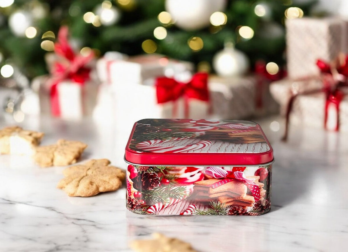 Drei viereckige Guetzlidosen aus Blech mit Zuckerstangen-Motiv (Produktfoto 4)