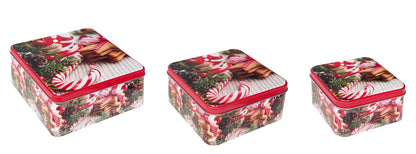 Drei viereckige Guetzlidosen aus Blech mit Zuckerstangen-Motiv (Produktfoto 2)