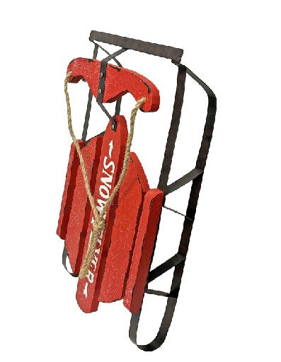 Roter Bob-Schlitten aus Holz und Metall als Deko-Hänger (Produktfoto 2)