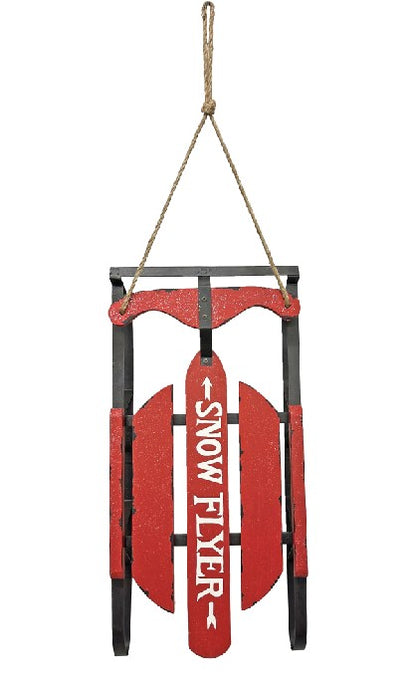 Roter Bob-Schlitten aus Holz und Metall als Deko-Hänger (Produktfoto 1)