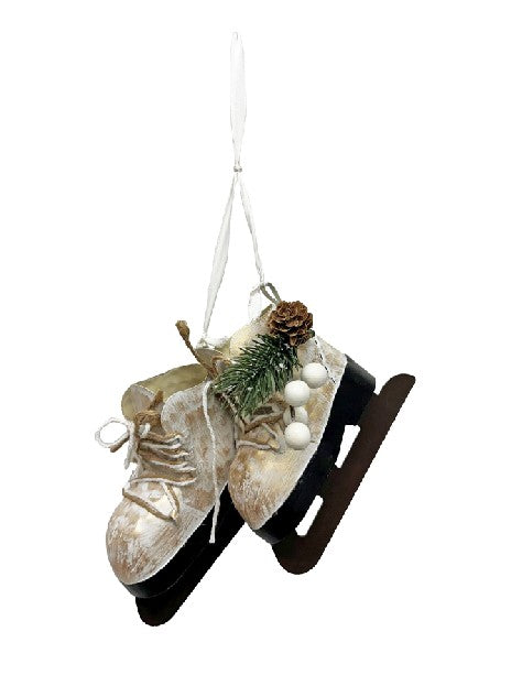 Weisses Paar Schlittschuhe aus Metall als Baumhänger (Produktfoto 1)