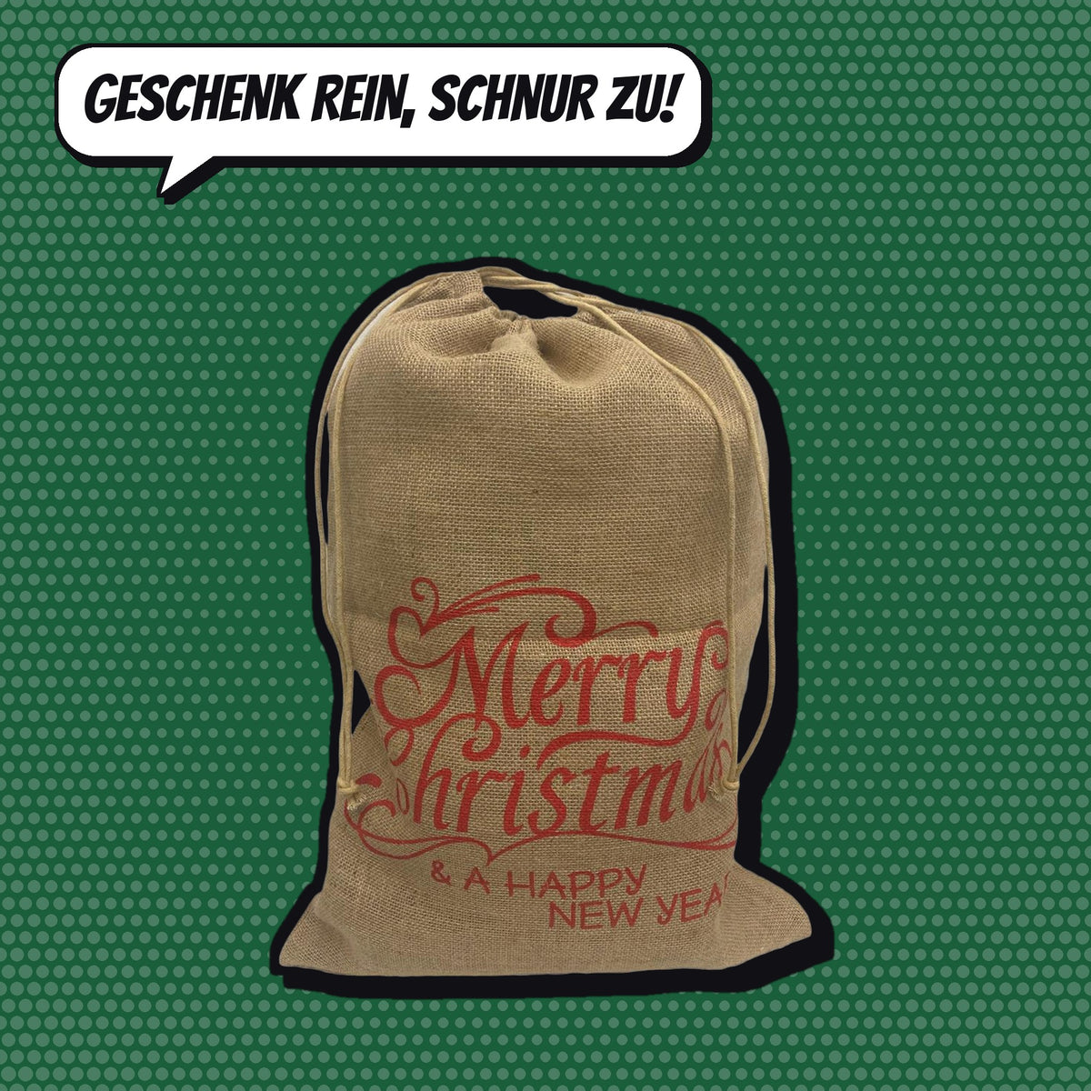Comic-Produktbild: Jutesack Merry Christmas, 38 × 55 cm, CHF 12.90