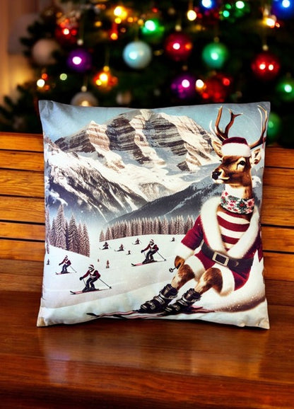 Kissen mit einem Hirsch auf Skiern im Winter (Produktfoto 3)