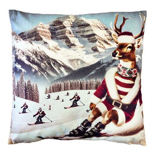 Kissen mit einem Hirsch auf Skiern im Winter (Produktfoto 1)