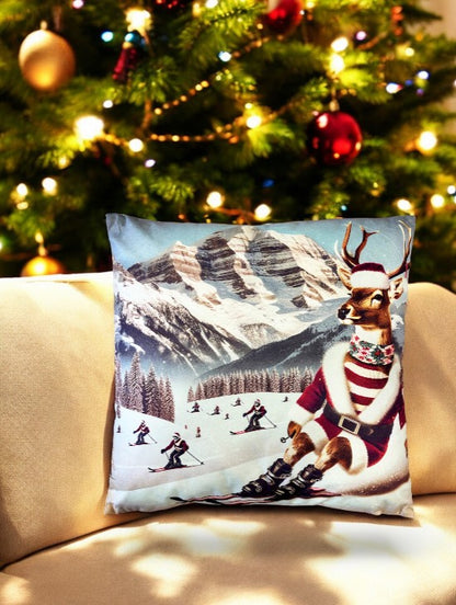 Kissen mit einem Hirsch auf Skiern im Winter (Produktfoto 2)