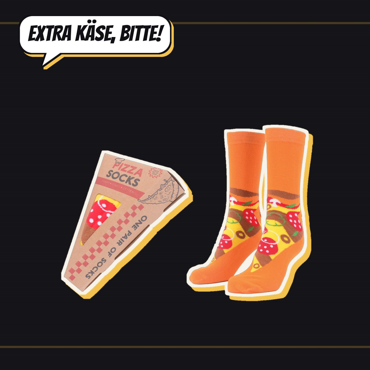 Comic-Produktbild: Socken Pizza in Geschenkverpackung, 37–42, CHF 12.90