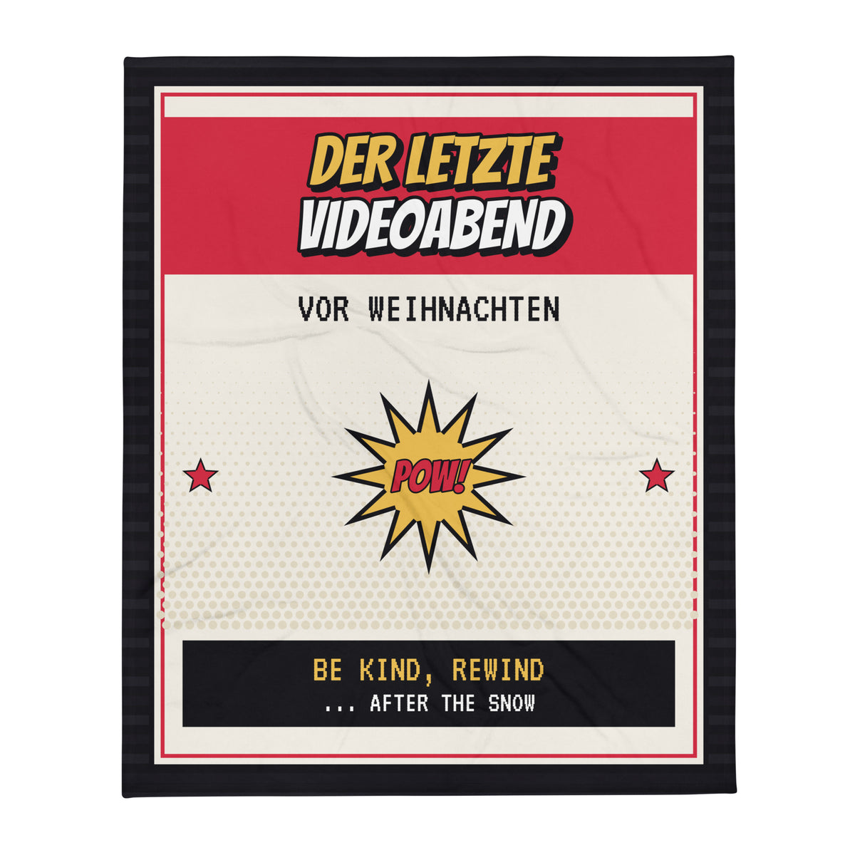Decke Der letzte Videoabend, Mockup: VHS-Hülle mit rotem Titelband und Comic-Stern