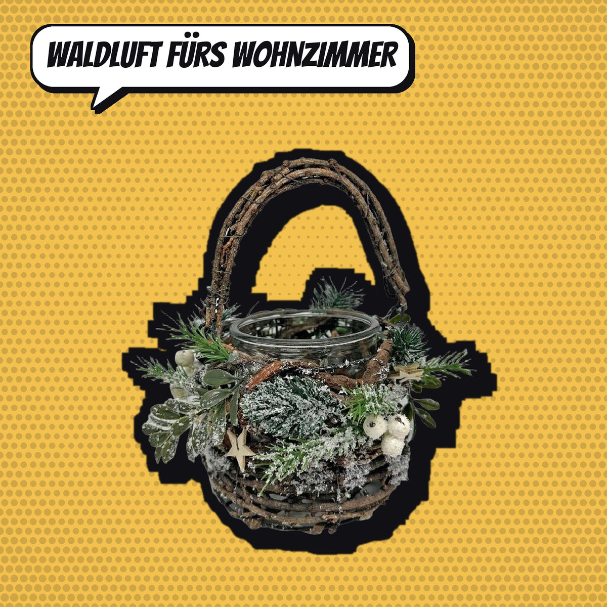 Comic-Produktbild: Windlicht aus Reisig mit Glaseinsatz, 21 cm, CHF 24.90