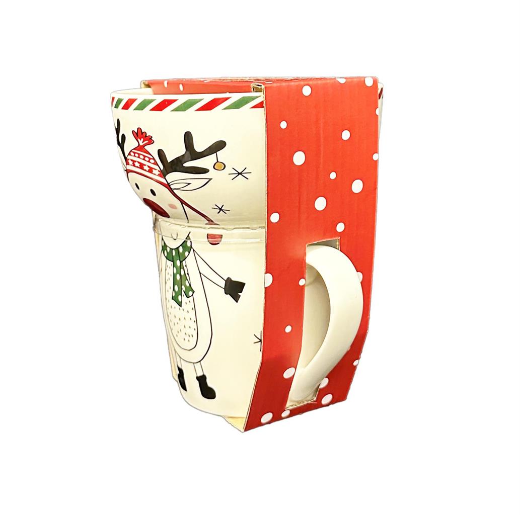 Weisse Tasse und Schüssel mit Elch-Motiv (Produktfoto 3)